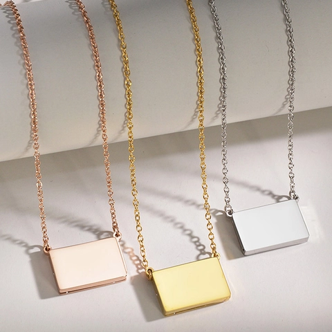 Minimalist Stainless Steel Pull Out Envelope Pendant Necklace For Women Gold Silver Rose Gold Plated Photo Locket Jewelry Gift