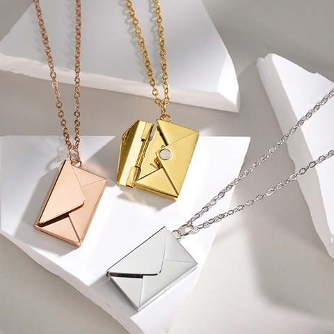 Minimalist Stainless Steel Envelope Pendant Necklace For Women Openable Letter Romantic Jewelry Anniversary Gift For Her
