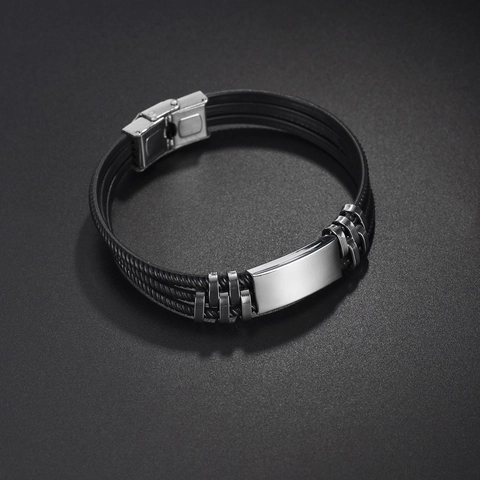 Gepersonaliseerde Roestvrijstalen Gevlochten Armband voor Heren Graveerbare Vierkante Plaat Niche-ontwerp Gepolijst Metalen Sieraden Cadeau