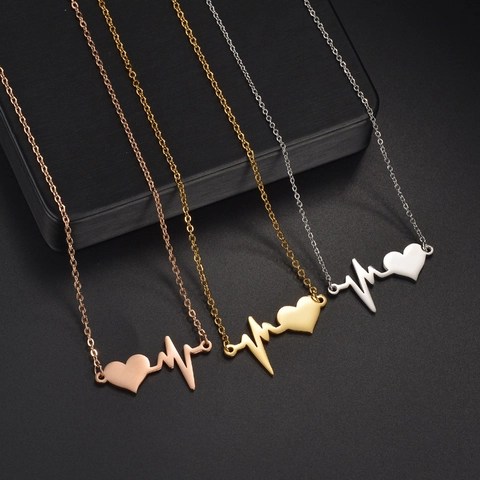 Collana con Pendente a Cuore Elettrocardiogramma in Acciaio Inossidabile 304 per Donna Gioielli Minimalisti Catena Lucida