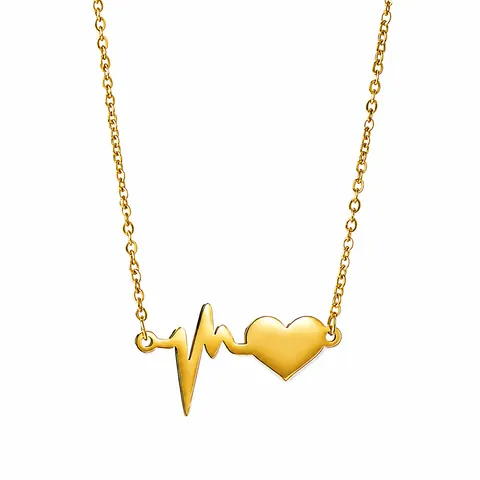 Collana con Pendente a Cuore Elettrocardiogramma in Acciaio Inossidabile 304 per Donna Gioielli Minimalisti Catena Lucida