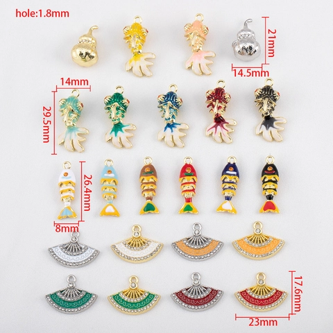 Chinese Style Zinc Alloy Enamel Pendants Lucky Koi Fish Gourd Fan Rhinestone Charms For DIY Necklace Jewelry Making