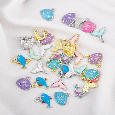 Alloy Enamel Ocean Pendants Whale Tail Shell Fish Charms For DIY Necklace Bracelet Making Women Fashion Jewelry Accessories