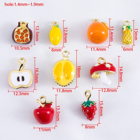 Alloy Enamel Fruit Vegetable Charms Pomegranate Apple Pineapple Mushroom Strawberry Pendants For DIY Jewelry Making Accessories