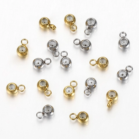 Stainless Steel Round Positioning Bead Pendants With Silicone Core Loop Round Adjustment Slider Beads For Handmade DIY Jewelry Findings