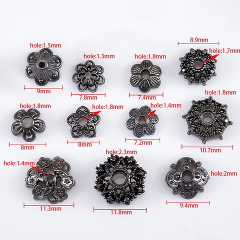 Vintage Alloy Gun Black Flower Bead Caps Hollow Plant Spacers For Handcrafted Jewelry Making DIY Necklace Accessory