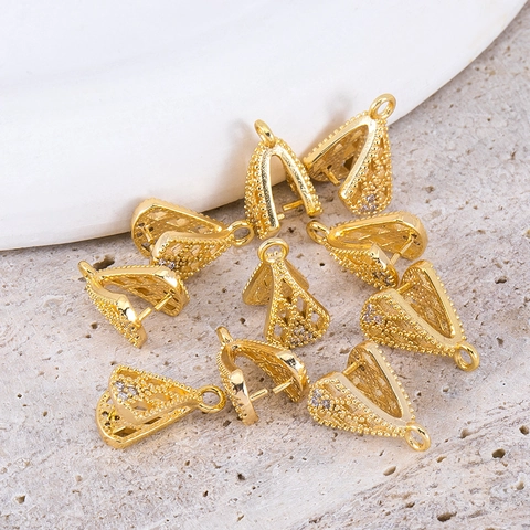 DIY Kupfer Anhänger Ösen Mit Zirkonia Eingelegt Hohl Pinch Bails Verbinder Für Schmuckherstellung Damen Halskette Zubehör