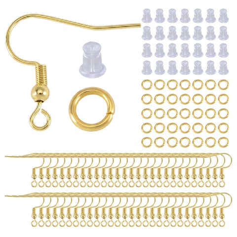 Composants de Fabrication de Bijoux DIY Crochets d'Oreilles en Acier Inoxydable Anneaux Ouverts Fermoirs en Silicone Kit d'Accessoires