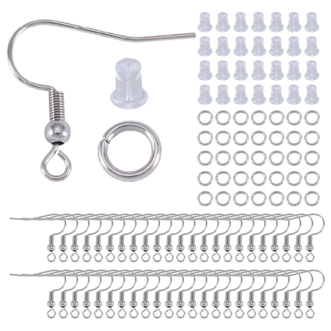 Composants de Fabrication de Bijoux DIY Crochets d'Oreilles en Acier Inoxydable Anneaux Ouverts Fermoirs en Silicone Kit d'Accessoires