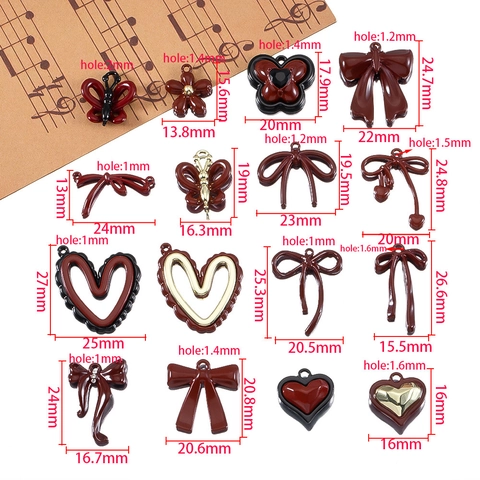 Burgundy Enamel Alloy Pendants Heart Butterfly Bowknot Charms For DIY Necklace Bracelet Jewelry Making Women Findings