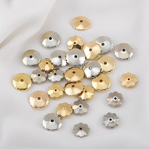 DIY Jewelry Making Supplies Plastic Electroplated Flower Spacer Beads Gold Silver Metallic Flower Bead Caps Spacers Components