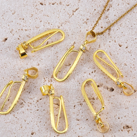 Copper Pendant Bail Connector With Rhinestone Gold Silver Plated U Shape DIY Jewelry Making Craft Findings Clasp For Necklaces