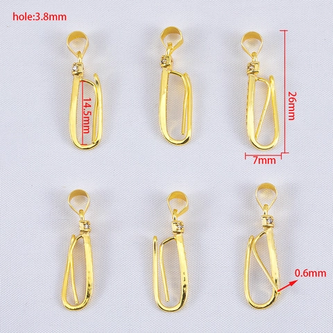 Copper Pendant Bail Connector With Rhinestone Gold Silver Plated U Shape DIY Jewelry Making Craft Findings Clasp For Necklaces