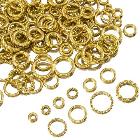 304 Stainless Steel 18K Gold Plated Twisted Smooth Closed Jump Rings DIY Jewelry Bracelet Necklace Connector Findings