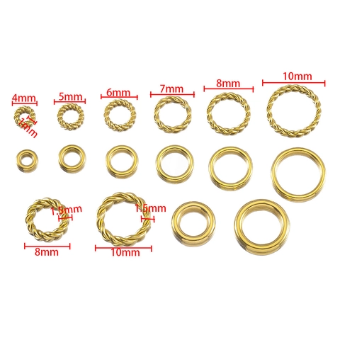 304 Stainless Steel 18K Gold Plated Twisted Smooth Closed Jump Rings DIY Jewelry Bracelet Necklace Connector Findings