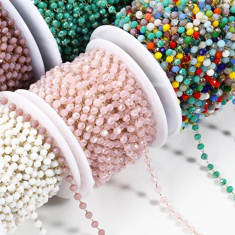 3.6mm Stainless Steel Artificial Crystal Bead Chain Multi Color Beaded Jewelry Making Chain For DIY Necklace Bracelet Findings