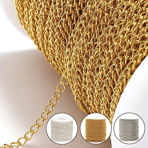 Stainless Steel Oval Link Chain For DIY Jewelry Making Necklace Bracelet Extension Electroplated 18K Gold Craft Supplies