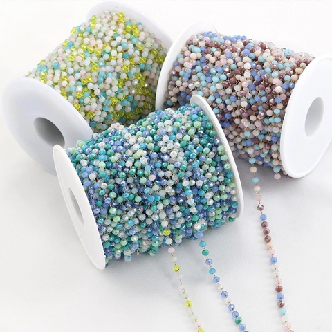 3.6mm Stainless Steel Artificial Crystal Bead Chain Multi Color Beaded Jewelry Making Chain For DIY Necklace Bracelet Findings