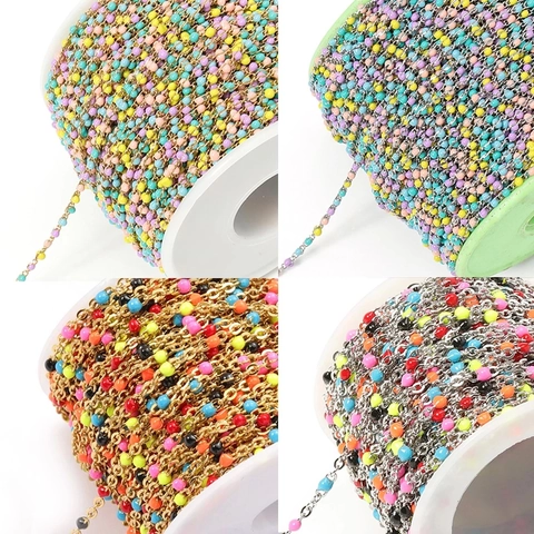 Stainless Steel Enamel Bead Chain Spool For DIY Jewelry Making Colorful Drip Oil Spool Chain For Necklace Bracelet Accessory