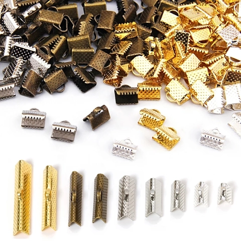 Zinc Alloy Ribbon End Caps Multicolor Crimp Ends Fasteners For Ribbon Leather Cord DIY Jewelry Making Findings Accessories