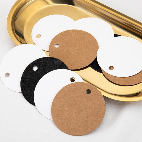 Ronde Kraftpapier Labels Blanco Cadeaulabels Met Gat Voor Bruiloft Feest DIY Knutselen Karton Prijskaartjes Wit Zwart Bruin