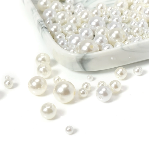 Cuentas Sueltas de Perlas Artificiales de Imitación ABS de Alto Brillo Con Agujeros Rectos para Joyería DIY Ropa Decoración Blanco Beige