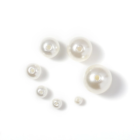 Cuentas Sueltas de Perlas Artificiales de Imitación ABS de Alto Brillo Con Agujeros Rectos para Joyería DIY Ropa Decoración Blanco Beige