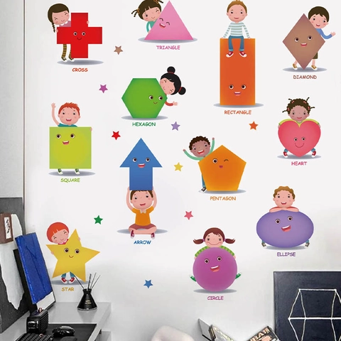 Cartoon Geometrische Formen Pädagogische Wandaufkleber Für Kinderzimmer Deko Wasserdicht PVC Frühes Lernen Formerkennung Decals