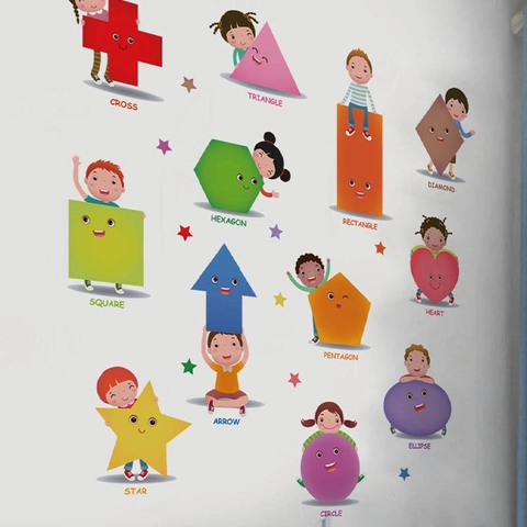 Cartoon Geometrische Formen Pädagogische Wandaufkleber Für Kinderzimmer Deko Wasserdicht PVC Frühes Lernen Formerkennung Decals