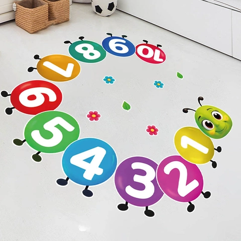 Cartoon Raupe Zahlen 1-10 Wand Bodenaufkleber PVC Abnehmbar Pädagogisch Hüpfspiel Aufkleber Für Kinderzimmer Deko