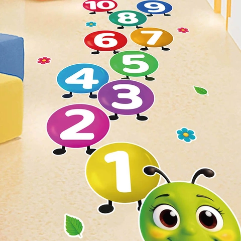Cartoon Raupe Zahlen 1-10 Wand Bodenaufkleber PVC Abnehmbar Pädagogisch Hüpfspiel Aufkleber Für Kinderzimmer Deko