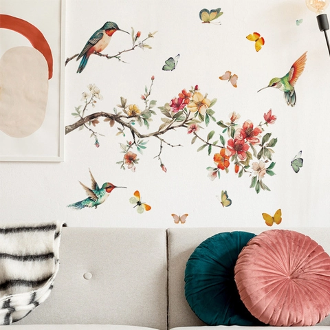 Hummingbird Flower Butterfly Wall Stickers Waterproof PVC Removable Wall Decals For Living Room Bedroom Home Wall Decor