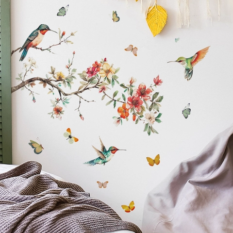 Hummingbird Flower Butterfly Wall Stickers Waterproof PVC Removable Wall Decals For Living Room Bedroom Home Wall Decor
