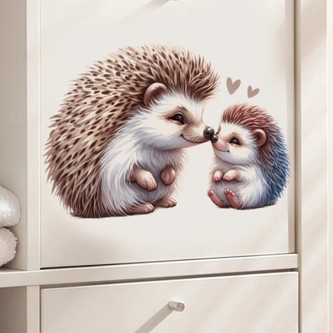Sticker Mural en PVC Hérisson Mignon Autocollant Dessin Animé Animal Cœur Décalcomanie pour Chambre Salon Décoration Maison