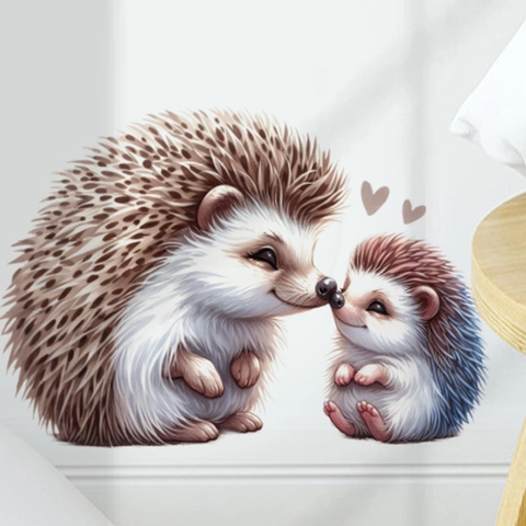 Sticker Mural en PVC Hérisson Mignon Autocollant Dessin Animé Animal Cœur Décalcomanie pour Chambre Salon Décoration Maison
