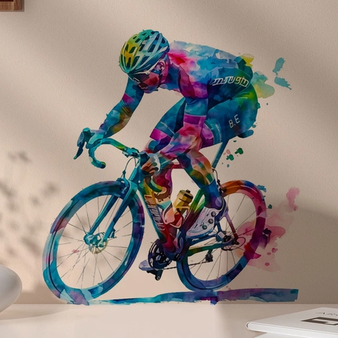 Aquarel Fiets Sport Muursticker Kleurrijke PVC Wielrenner Verwijderbare DIY Muurschildering Voor Woonkamer Slaapkamer