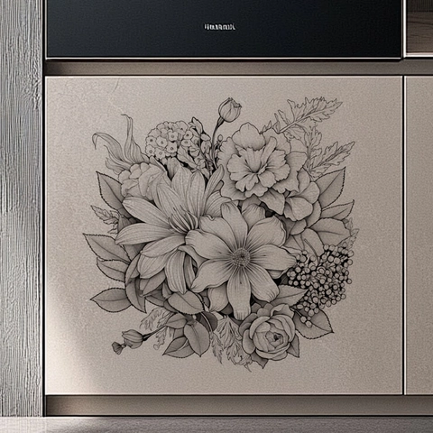 Adesivo da Parete Floreale a Schizzo Impermeabile in PVC Autoadesivo per Cucina Bagno Decorazione Casa Disegno a Linee Nere