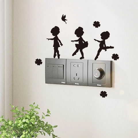 Adesivo da Parete Silhouette Ragazza Ballerina PVC Autoadesivo Rimovibile Decorazione Interruttore Camera da Letto Soggiorno