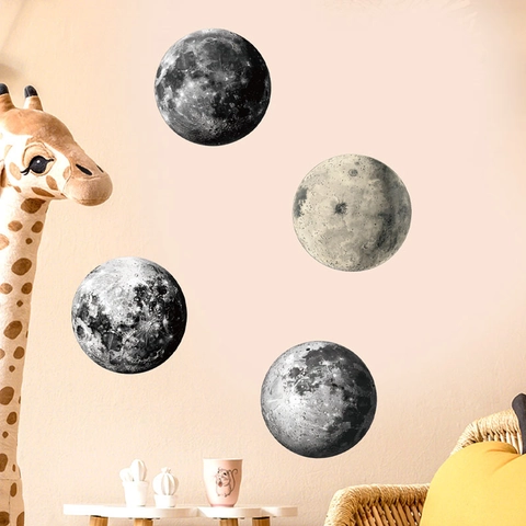 Modern Minimalist PVC Moon Phase Wall Stickers Waterproof Self-Adhesive Removable Realistic Planet Decals For Bedroom Living Room Wall Decor