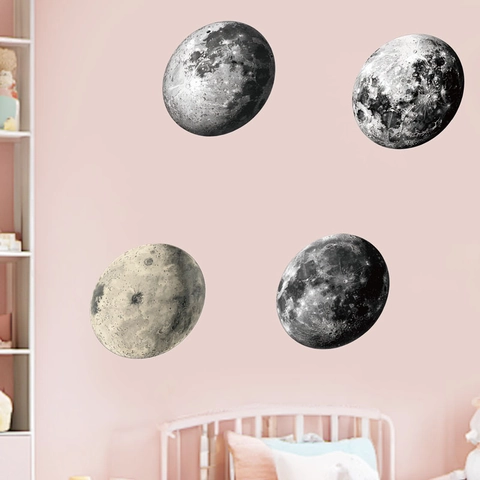 Modern Minimalist PVC Moon Phase Wall Stickers Waterproof Self-Adhesive Removable Realistic Planet Decals For Bedroom Living Room Wall Decor