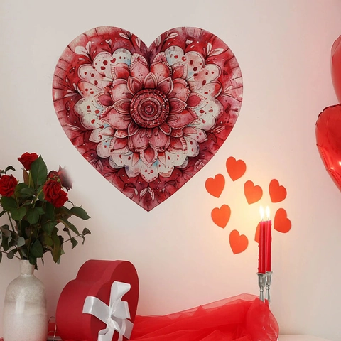Valentinstag Herzform Mandala Blumen Wandtattoo PVC Abnehmbar Wasserdicht Dekorativer Aufkleber Für Schlafzimmer Wohnzimmer Deko