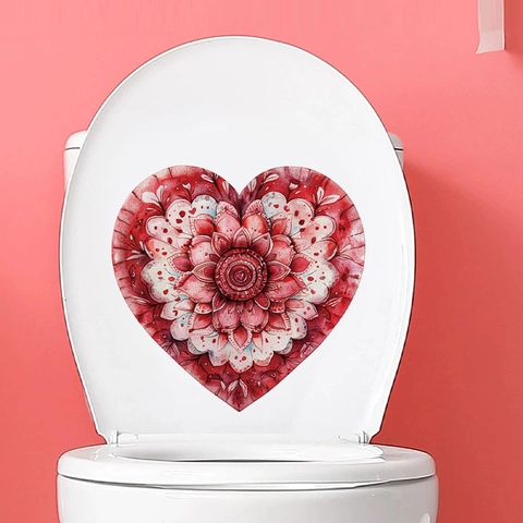 Valentinstag Herzform Mandala Blumen Wandtattoo PVC Abnehmbar Wasserdicht Dekorativer Aufkleber Für Schlafzimmer Wohnzimmer Deko