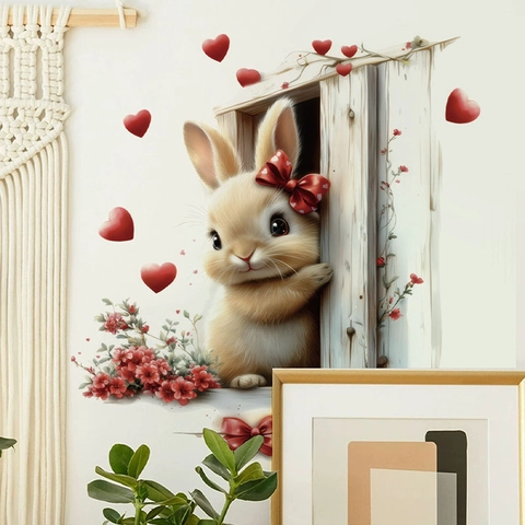 Süßer Hase 3D Effekt Wandtattoo Wasserdicht Abnehmbar PVC Aufkleber Für Wohnzimmer Schlafzimmer Kinderzimmer Home Dekor