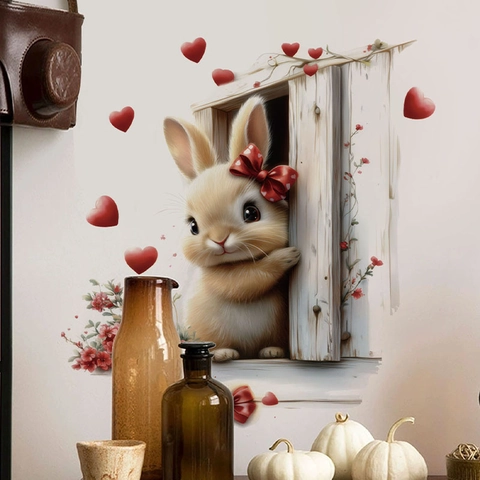 Süßer Hase 3D Effekt Wandtattoo Wasserdicht Abnehmbar PVC Aufkleber Für Wohnzimmer Schlafzimmer Kinderzimmer Home Dekor