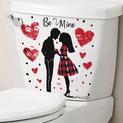 Valentine's Day Couple Heart Wall Sticker Removable PVC Waterproof Decor For Bedroom Bathroom Toilet Be Mine Romantic Decal