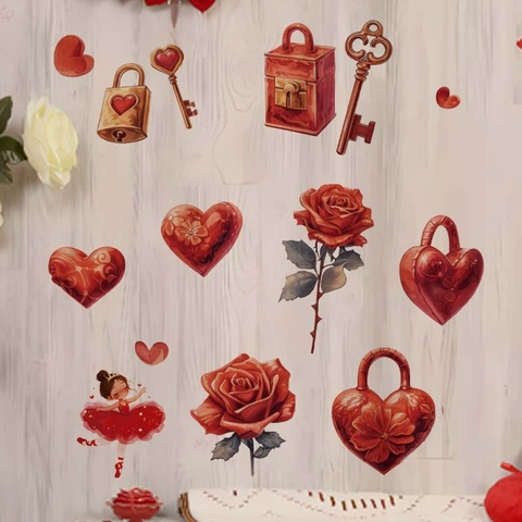 Valentinstag Rotes Herz Rose Wandaufkleber PVC Romantisches Ballettmädchen Wandtattoo Für Schlafzimmer Wohnzimmer Wohnkultur