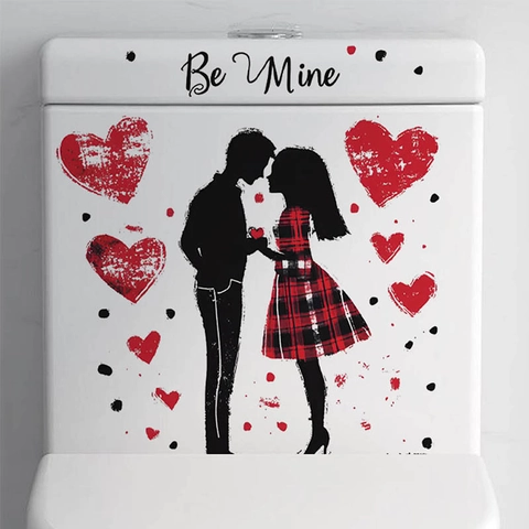 Valentine's Day Couple Heart Wall Sticker Removable PVC Waterproof Decor For Bedroom Bathroom Toilet Be Mine Romantic Decal