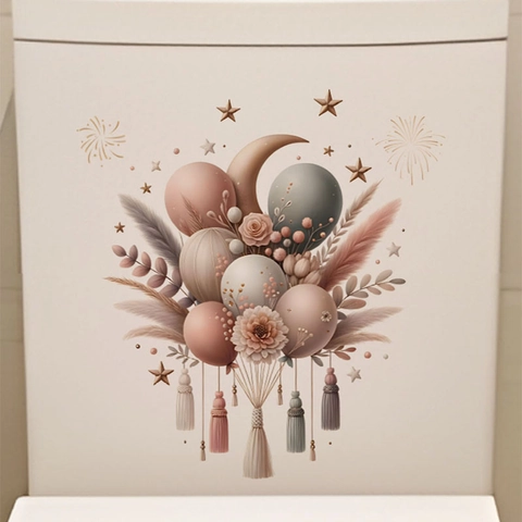 Adesivo Murale Boho con Fiori e Palloncini in PVC Autoadesivo Rimovibile per Camera da Letto Soggiorno e Bagno San Valentino