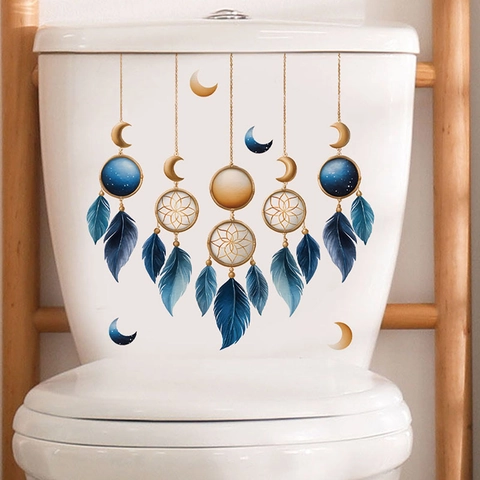 Dreamcatcher Moon Feather Wall Stickers Removable Blue Gold PVC Decals For Bedroom Living Room Fridge Bathroom Decor