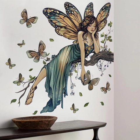 Schmetterlingsfee Wandtattoo Phantasie Mädchen Mit Flügeln Für Kinderzimmer Schlafzimmer Heimdekoration Selbstklebend PVC Aufkleber
